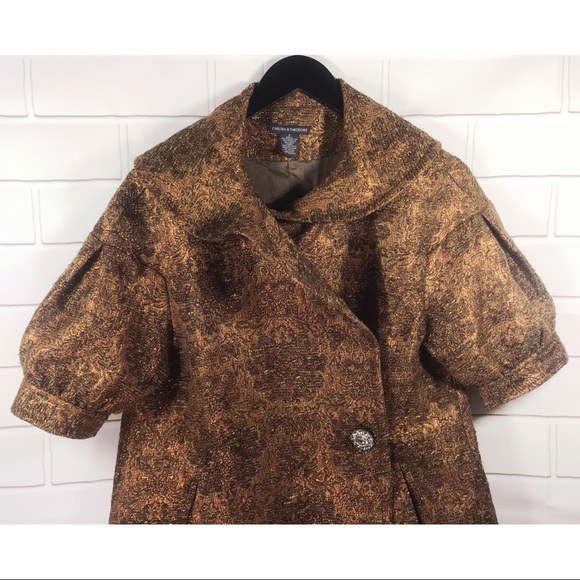 Chelsea & Theodore Shiny Short Sleeve Jacket Coat - Picture 2 of 8
